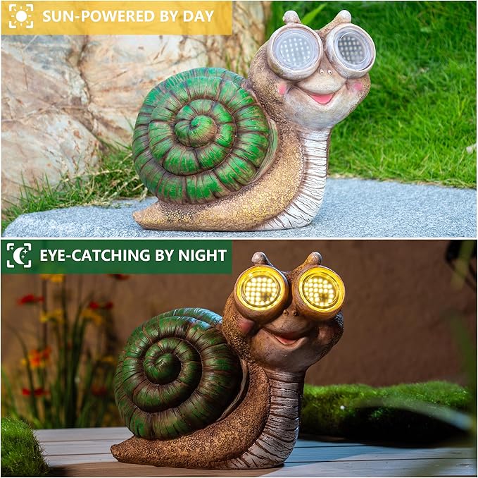Solar Snail Statue Garden Light, Solar Powered Outdoor Decor with LED Eyes, Resin Garden Figurine for Yard/Patio/Lawn, Waterproof Solar Statue, Gift for Women/Mom/Grandparents