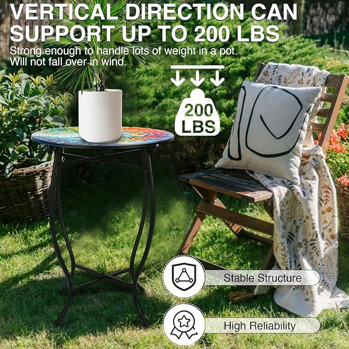 Outdoor Side Tables, 14" Round Patio Side Table, Plant Stand for Indoor Outdoor, Weather Resistant Metal End Table Side Table for Patio Yard Porch Balcony Garden Bedside