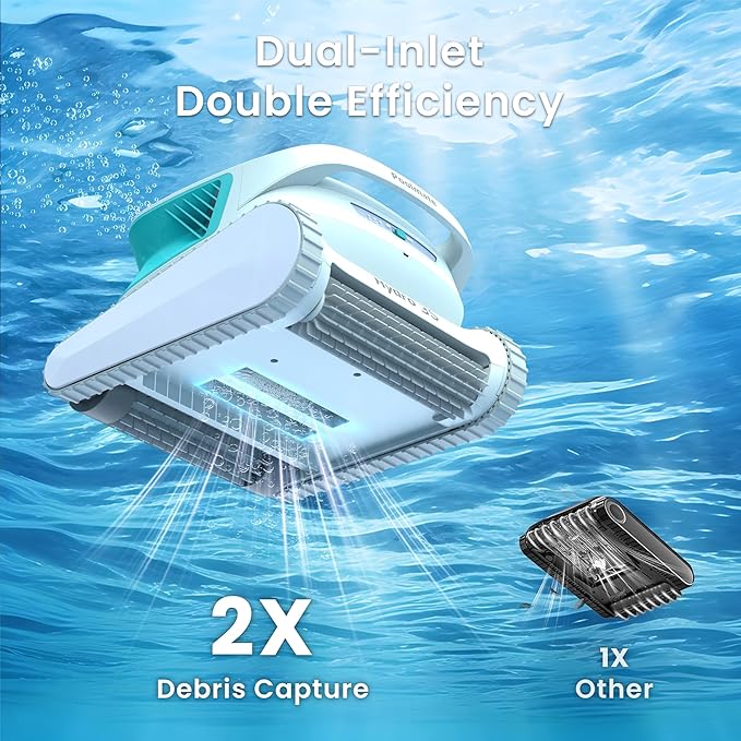 (2025 Upgraded) Cordless Robotic Pool Cleaner, Automatic Pool Vacuum for Inground and Above Ground Pools, Lasts 200 Mins, Floor/Wall/Waterline Cleaning, Dual Inlet, Waterline Technology, Self-Parking