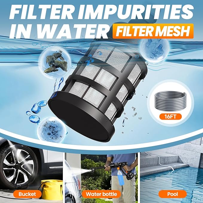 Pressure Washer Battery Powered 3000mAh, Portable Cordless Power Washer 652PSI, Handheld Car Pressure Washer with 6-in-1 Nozzle,17FT Drain Hose, Power Cleaner for Patio Floor Fence Deck Indoor Black