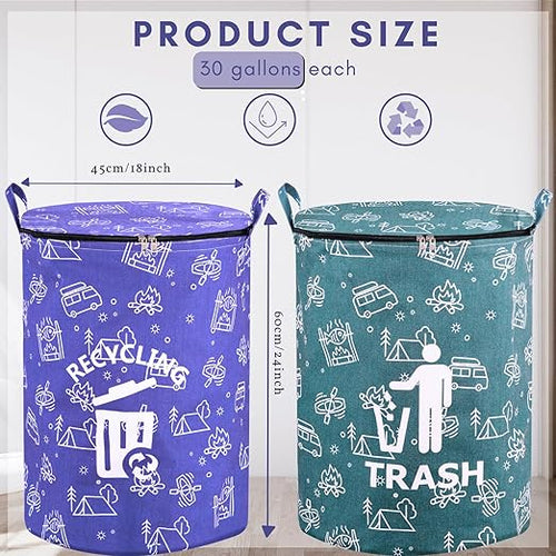 1 Pcs 30 Gallon Collapsible Trash Can Portable Waterproof Reusable with Zippered Lid for RV's, Camping, Recycling, Yard Waste, Leaf Bag, Children Toy Bin (Recycling)