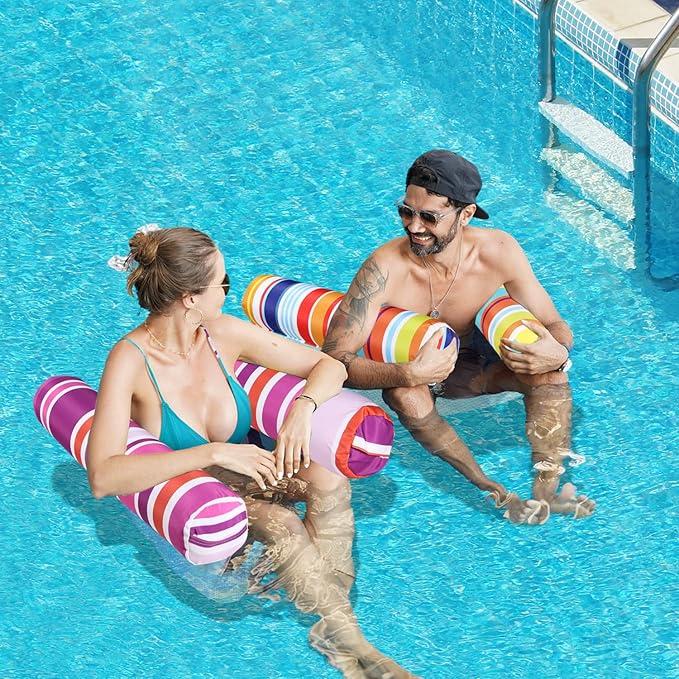 FindUWill 2 Pack Fabric Water Swimming Pool Floats Hammock, XL, Inflatable Multi-Purpose Water Hammocks Floaties (Saddle, Lounge Chair, Hammock, Drifter), Pool Float Lounger for Adults Vacation