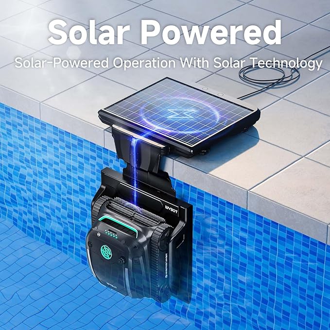 (2025 Upgrade) WYBOT S2 Solar Robotic Pool Cleaner, Dual Charging Modes, Auto-Return Charging, Enhanced Scheduled & Area Cleaning, 3D Adsorption System, App Support, In-Ground Pools up to 3,229 Sq.Ft