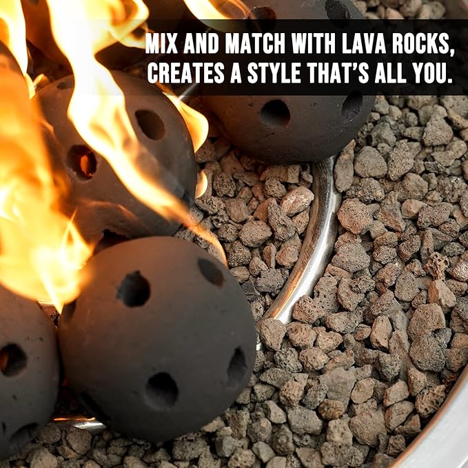 Skyflame Hollow Ceramic Balls, Set of 12 Round Fire Stones Set for Indoor and Outdoor Fire Pits or Fireplaces Accessory, 4 Inch, Black