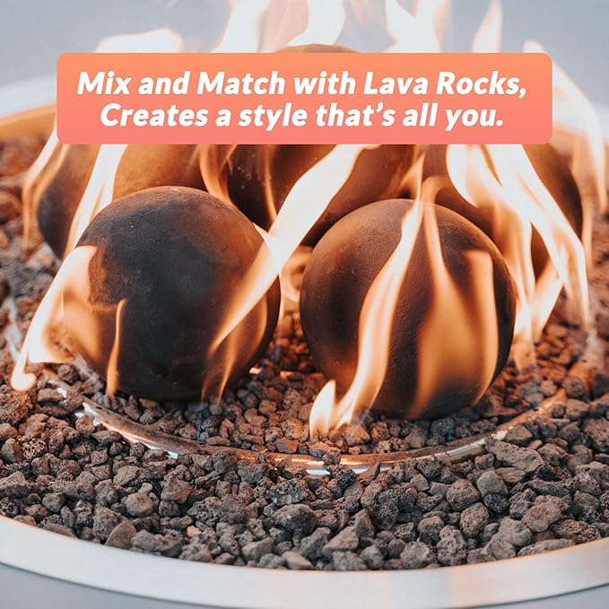 Skyflame Ceramic Fireplace Balls, Set of 6 Round Fire Stones Set for Indoor and Outdoor Fire Pits or Fireplaces Accessory, 5 Inch, Black