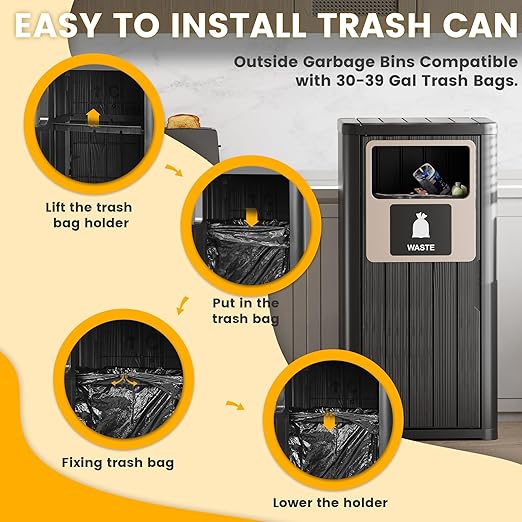 22 Gallon Outdoor Trash Can Waterproof Resin Patio Garbage Can for Outdoor Trash Bin for Patio, Garden,Black