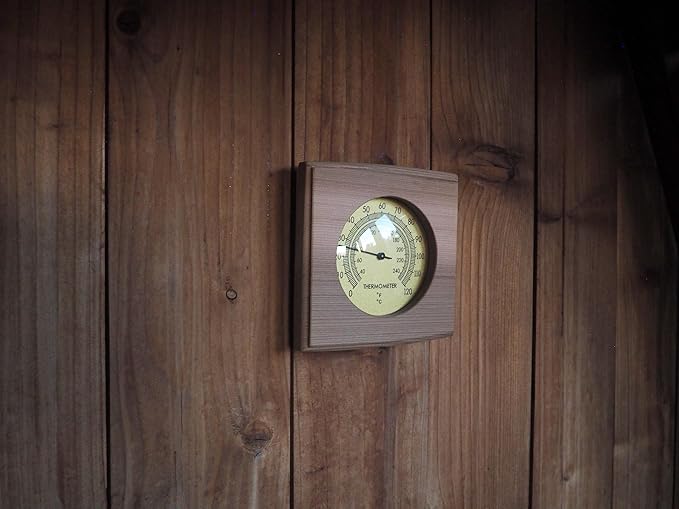 HSE Cedar Sauna Thermometer - Mechanical Thermometer with Minimalist Design and Glass Dials