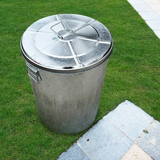 Plexon 20 Gallon Metal Trash Can with Lid Outdoor Galvanized Steel Large Garbage Can