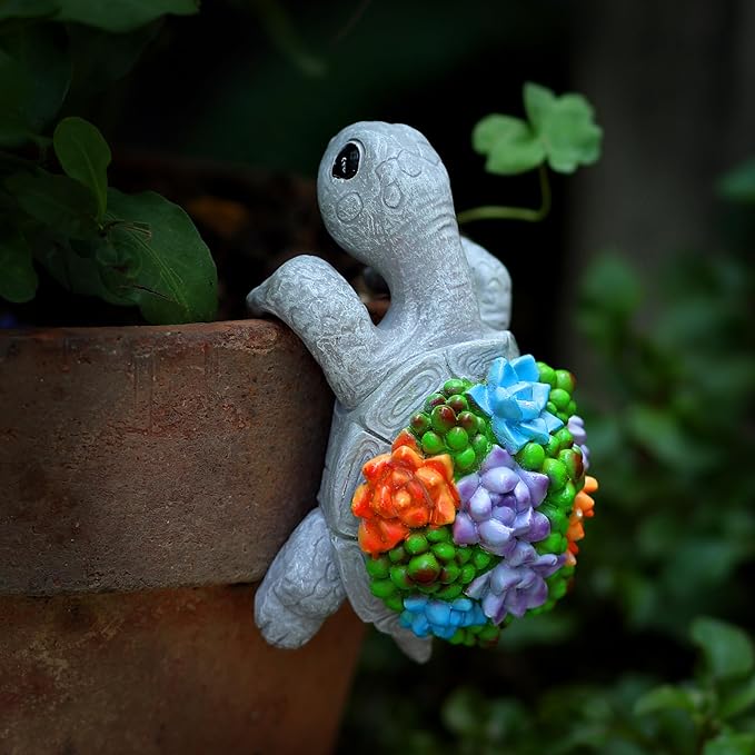 Cute Climbing Turtle Flowerpot Hug Statue, Resin Hanging Turtle Statue Flowerpot, Home Decoration, Garden Fence, Balcony, Patio, Lawn, Courtyard Ornaments