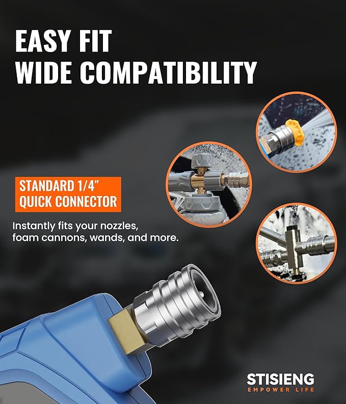 Short Pressure Washer Gun with 360° Swivel, High Pressure Stubby Power Washer Gun Kit with 5 Nozzle Tips, M22-14mm & 15mm Adapters, 3/8" QC for Car Wash Detailing & Cleaning (Blue)