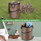 Wakeman Outdoor Trash Can - 46-Gallon Collapsible Garbage Can with 3 Stakes - Pop Up Trash Can for Camping, Storage, or Yard Waste Outdoors (Beige)