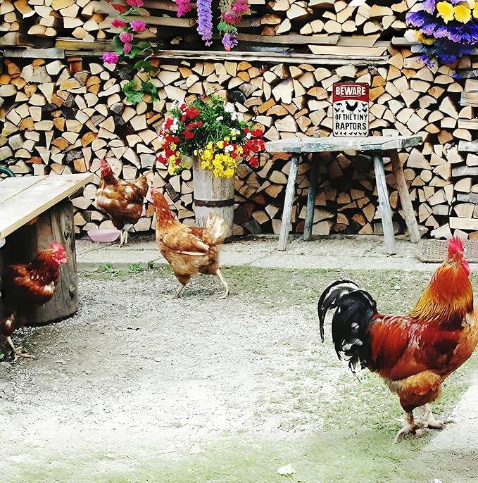 Funny Gifts for Women Chicken Lovers Farm Enthusiasts Beware of The Tiny Raptor Chicken Tin Sign for Chicken Coop Farm Kitchen Garden Yard Decor 8 X 12 Inch (3921)