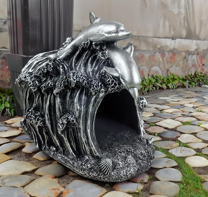 coolboy Dolphin Statue Gutter Downspout Extension Decorative,Animal Garden Statue Outdoor Decor,3"×4" Rain Gutter Downspout Splash Block,Rain Downspout Diverter
