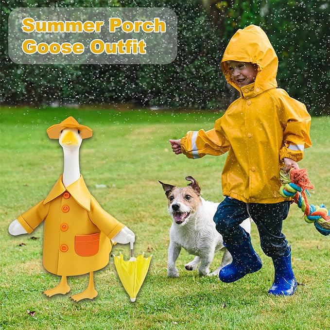 Raincoat Porch Goose Outfit for Large 23" High Cement or Plastic Goose Statue, Spring Yard Goose Cloths with Yellow Umbrella Decor for Outdoor Lawn Gaden Patio