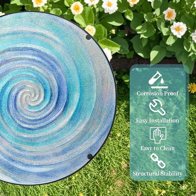 MUMTOP Outdoor End Tables for Patio, The Milky Way Small Round Side Table, Glass Accent Table for Outside, Garden, Balcony, Porch, Indoor Home Decor