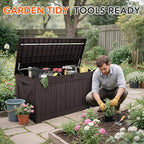 130 Gallon Deck Box Outdoor Indoor Waterproof Storage Box for Patio Furniture, Pool Accessories, Garden Tools, and Cushion Storage, Brown