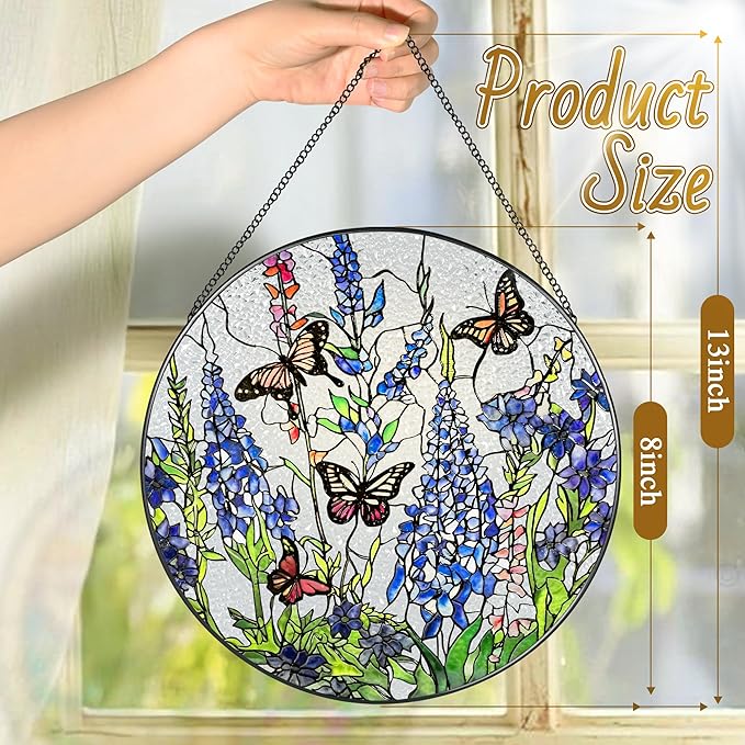 Lavender Monarch Butterfly Stained Glass Suncatcher, 8 Inch Windows Hanging Art, Stained Glass Windows Hanging, Plant Lover Gifts for Women, Gifts for Butterfly Lovers, Idea Gift, Gift Exchange