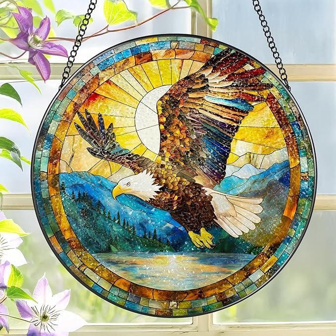 Bald Eagle Sun Catcher, 8 Inch Stained Glass Suncatcher, Stained Glass Window Hanging, Bald Eagle Indoor Decor, Idea Gift, Gift Exchange