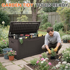 110 Gallon Deck Box Outdoor Indoor Waterproof Storage Box for Patio Furniture, Pool Accessories, Garden Tools, and Cushion Storage, Brown