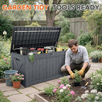 130 Gallon Deck Box Outdoor Indoor Waterproof Storage Box for Patio Furniture, Pool Accessories, Garden Tools, and Cushion Storage, Gray