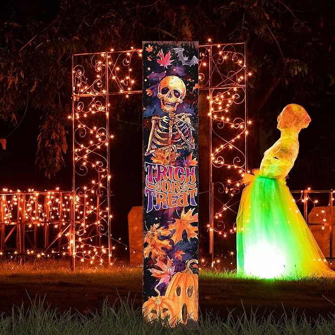 42-inch Trick or Treat Watercolor Skeleton Garden Stake | Halloween Decor - Perfect for Outdoor Decor on Patio and Lawn Decor