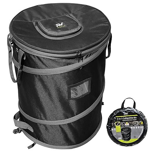 Collapsible Bin Trash & Recycle/Utility, Perfect for Camping, Laundry, Storage and Garden, Waterproof Vinyl and Tear Resistance, Trash and/or Recycle, Two 13 Gallon Bags