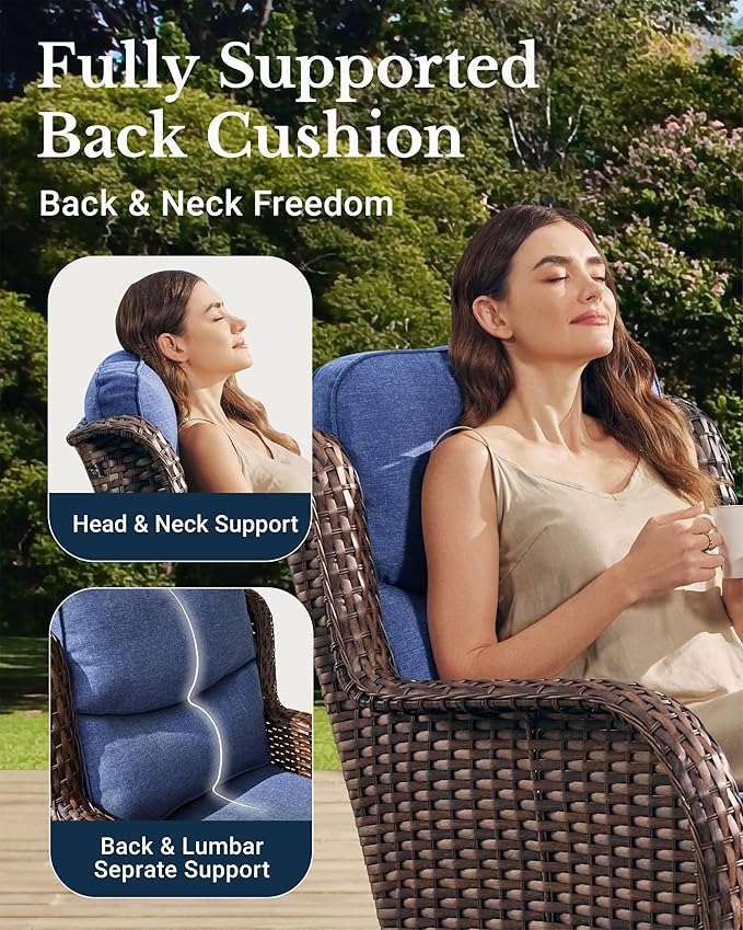 HILLGA Luxury Patio Furniture Set with 6-inch Thick Cushion, Outdoor Sectional Sofa and Coffee Table, 4PCS Wicker Conversation Set for Deck Yard and Poolside, Blue (V2)