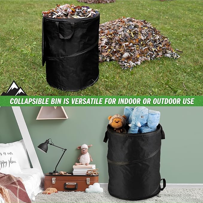 Wakeman Collapsible Trash Can - 46-Gallon Garbage Can Outdoor Bin with 3 Stakes for RV, Camping, Storage, Recycling, or Yard Waste Outdoors (Black)