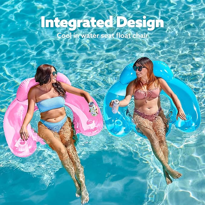 SLOOSH Inflatable Pool Floats Adult,2 Pack Pool Chairs with Cup Holders,Blow up Floats Chair,Hammock Noodle Mat for Relaxing Summer Water Fun Swimming Party Beach