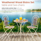 Alpine Corporation Indoor/Outdoor 3-Piece Wood and Metal Bistro Set Table and Folding Chairs Patio Seating