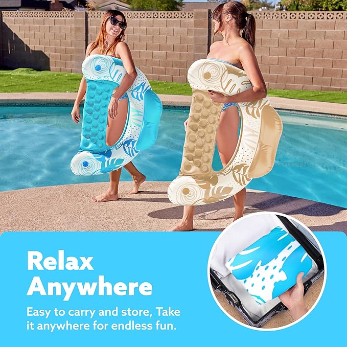 SLOOSH Inflatable Pool Floats Adult,2 Pack Pool Chairs with Cup Holders,Blow up Floats Chair,Hammock Noodle Mat for Relaxing Summer Water Fun Swimming Party Beach