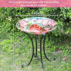 MUMTOP Outdoor Glass Birdbath with Metal Stand for Outside Lawn Yard Garden Cardinal Decor,18” Dia/21.65 Height