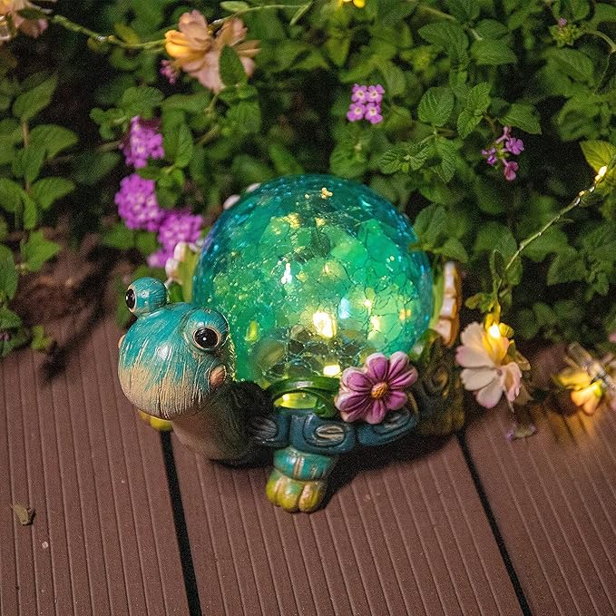 Afirst Garden Turtle Statue Outdoor Decor - Resin Outdoor Figurine Glass Solar Lights Indoor Outdoor Decorations Patio Lawn Yard Art Ornaments
