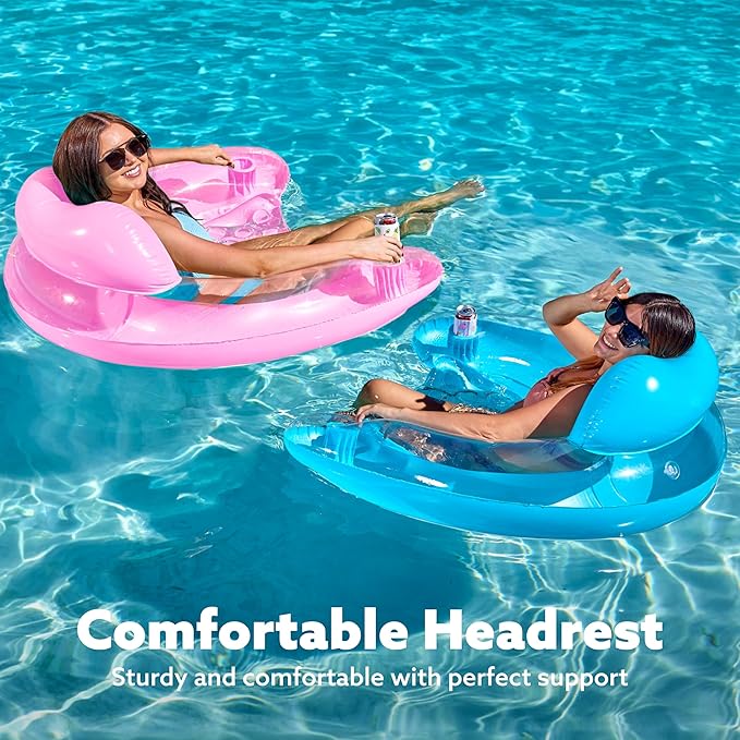 SLOOSH Inflatable Pool Floats Adult,2 Pack Pool Chairs with Cup Holders,Blow up Floats Chair,Hammock Noodle Mat for Relaxing Summer Water Fun Swimming Party Beach