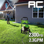 Greenworks 2300 PSI TruBrushless (2.3 GPM) Electric Pressure Washer, 25’ Hose, Quick Connect Wand, 15, 24, 40 Degree Soap and Turbo Nozzle