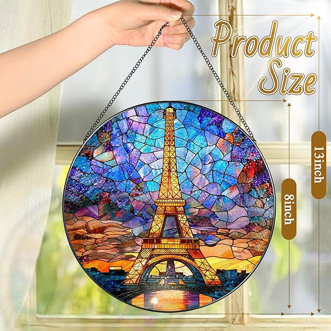 Eiffel Tower Sun Catcher, 8 Inch Stained Glass Suncatcher, Stained Glass Window Hanging, Eiffel Tower Indoor Decor, Idea Gift, Gift Exchange