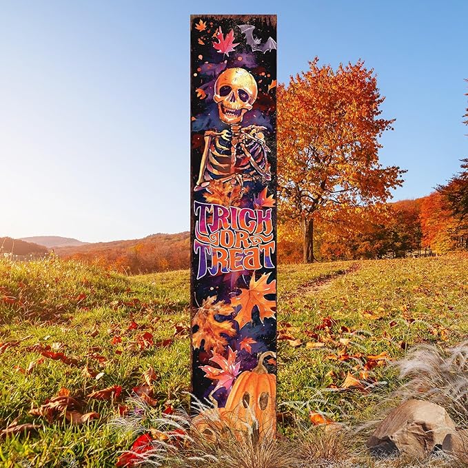 42-inch Trick or Treat Watercolor Skeleton Garden Stake | Halloween Decor - Perfect for Outdoor Decor on Patio and Lawn Decor