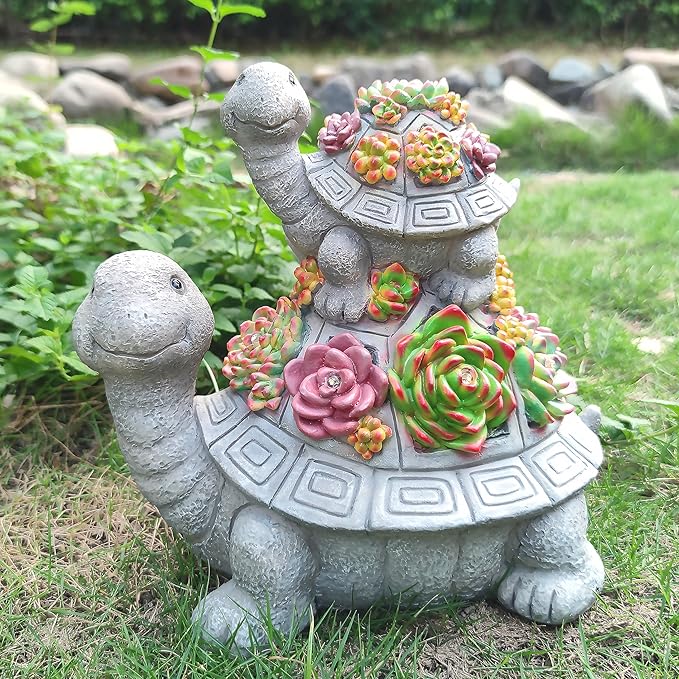 Large Turtle Solar Garden Outdoor Statues with Succulent and 6 LED Lights,Outside Solar Turtle Decor Art for Garden,Home,Lawn,Yard, Balcony Ornament