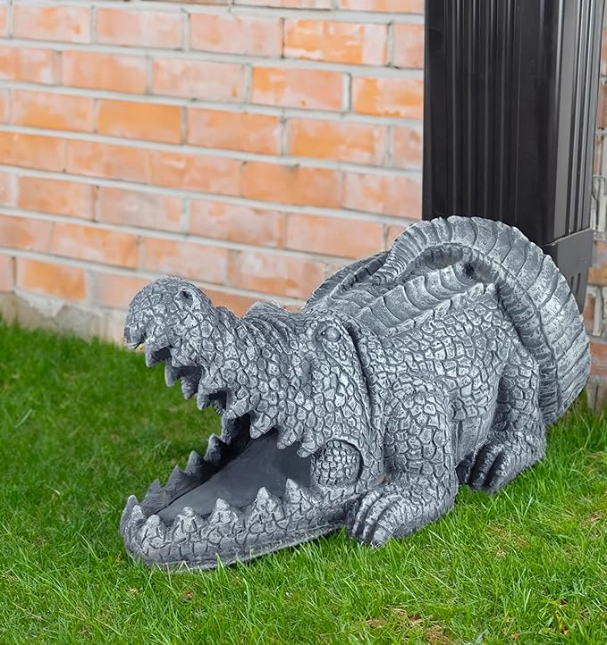 Crocodile Statues Garden Decoration, Resin Statue Outdoor Decor, Animal Downspout Diverter, Decorative Gutter Extension, 3"4" Downspout Extender Diverter Splash Block