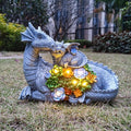 Solar Dragon Statue with LED Lights, Dargon Lover Gifts with Succulent and 6 LED Lights for Outdoor,Solar Dragon Decor for Yard, Garden and Patio, Unique Garden Statue for Mom Grandma