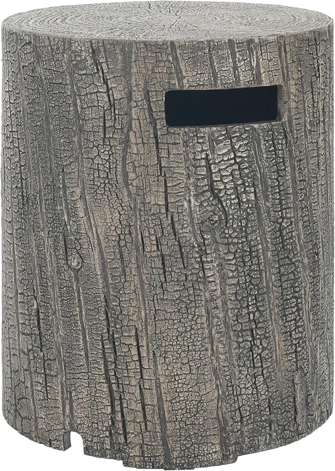 Propane Tank Cover Table for Fire Pits, 20 LB MGO Propane Tank Holder with Side Handles, Outdoor Tank Storage Side Table for Patio, Gas Griddle, Tree-Like Surface, Light Gray