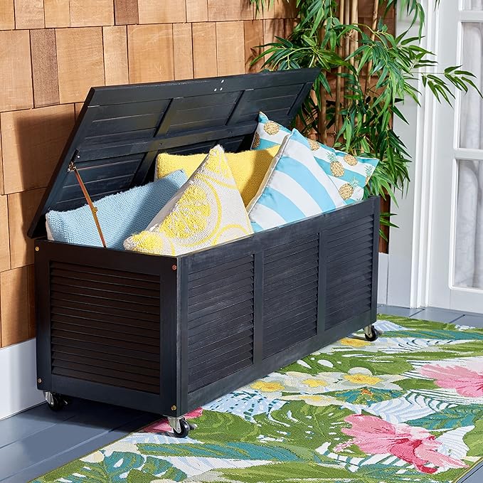 SAFAVIEH Outdoor Collection Elina Black 47-inch Long Cushion Box