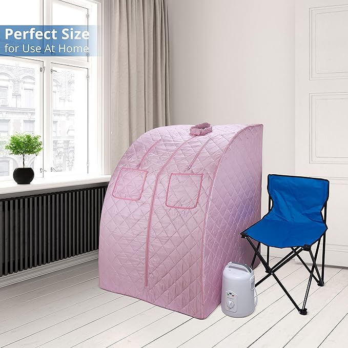 Durasage Oversized Portable Steam Sauna Spa for Home – 800W Steam Generator, 60-Minute Timer, Foldable Chair Included, Spacious Design, 1.5-Year Warranty (Light Pink)