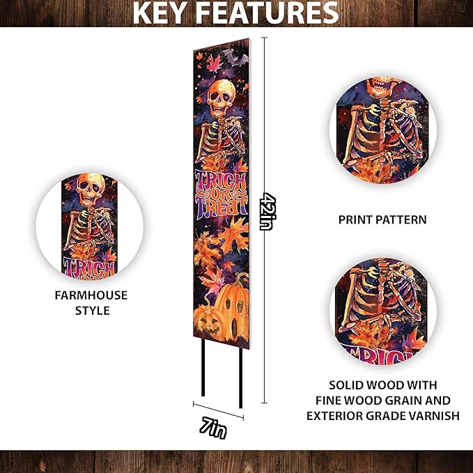 42-inch Trick or Treat Watercolor Skeleton Garden Stake | Halloween Decor - Perfect for Outdoor Decor on Patio and Lawn Decor