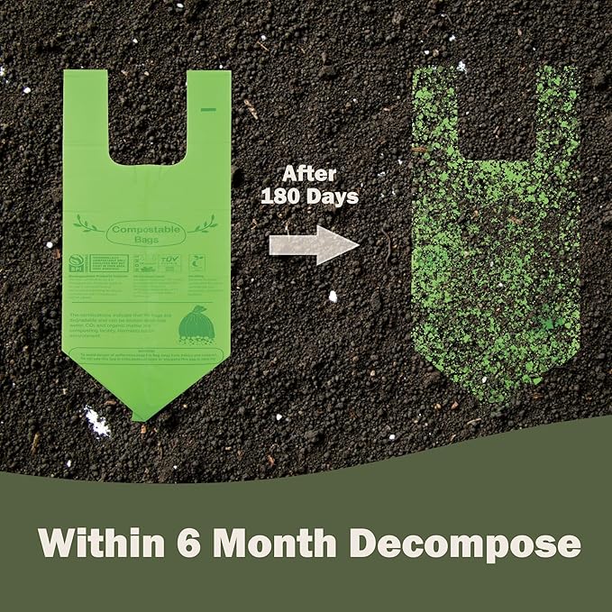 Compost Bags 4-5 Gallon with Handles Tie Extra Thick 0.78 Mils Wastebasket Liners Bags for Kitchen Bathroom Office US BPI ASTM D6400 and Europe OK Compost Home Certified