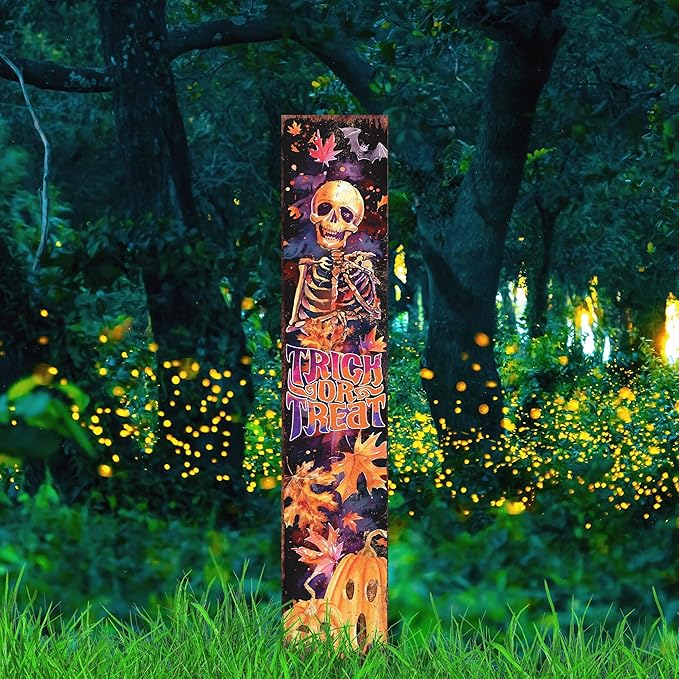 42-inch Trick or Treat Watercolor Skeleton Garden Stake | Halloween Decor - Perfect for Outdoor Decor on Patio and Lawn Decor
