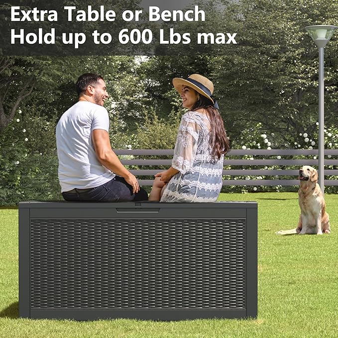 100 Gallon Deck Box Large Outdoor Storage Boxfor Patio Furniture,Outdoor Cushions, Garden Tools, Sports Equipment and Pool Supplies, Waterproof, Resin, Lockable