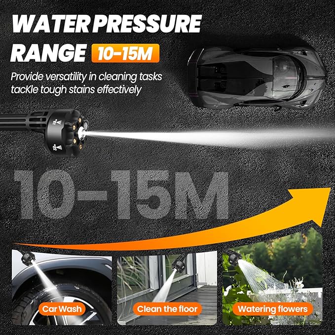 Pressure Washer Battery Powered 3000mAh, Portable Cordless Power Washer 652PSI, Handheld Car Pressure Washer with 6-in-1 Nozzle,17FT Drain Hose, Power Cleaner for Patio Floor Fence Deck Indoor Black