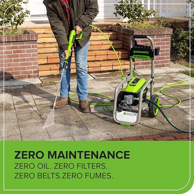Greenworks Pro Brushless 2300 PSI (SGS Certified) 2.3 GPM Max / 1.2 GPM Electric Pressure Washer (Foldable Handles, Rugged Steel Frame, 25 FT Hose, 35 FT GFCI Power Cord)