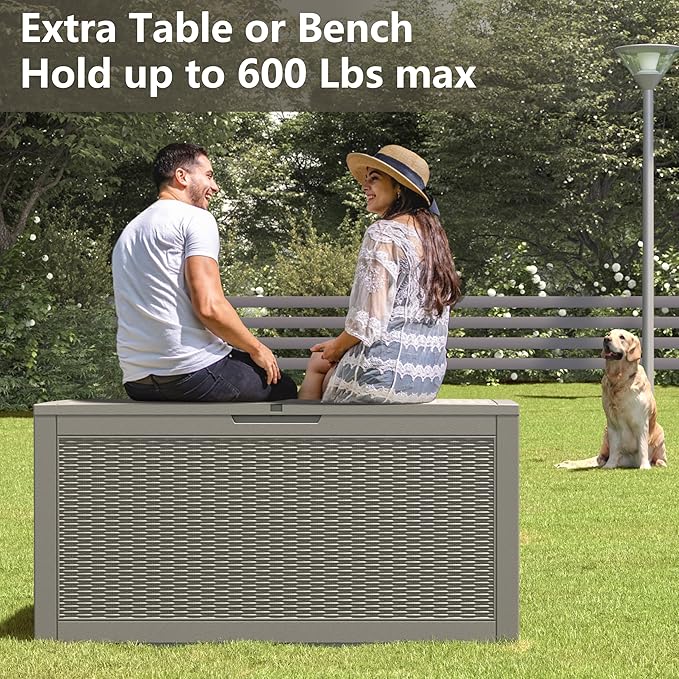100 Gallon Deck Box Large Outdoor Storage Boxfor Patio Furniture,Outdoor Cushions, Garden Tools, Sports Equipment and Pool Supplies, Waterproof, Resin, Lockable